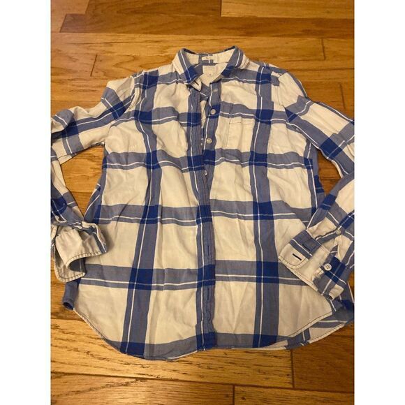 J. Crew women's boy fit blue/white checkered casual button down long sleeve sz s - Picture 1 of 8